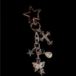 Handmade Silver Star and Cross Charm Keychain